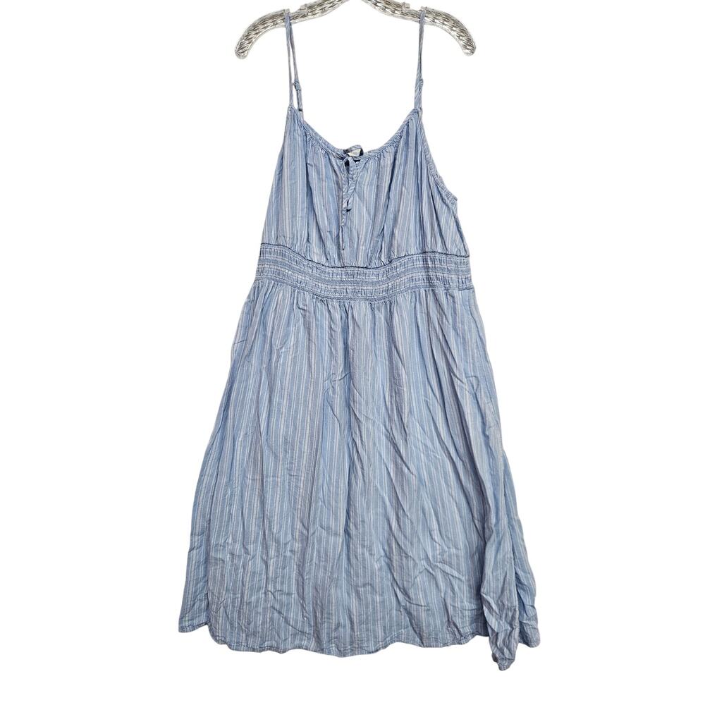 Ava & Viv 1X Linen Blend Sundress Casual Blue and White Stripe